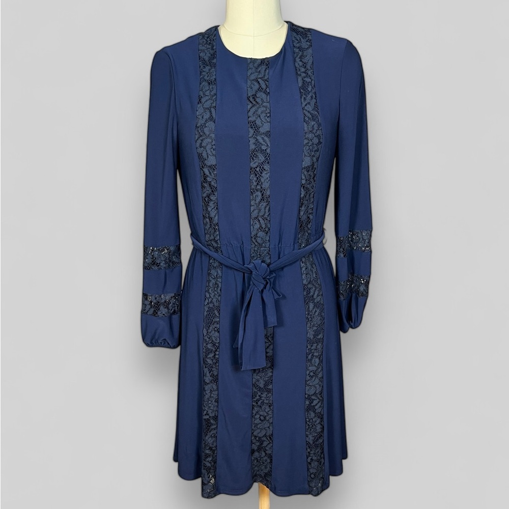 Lauren RL Navy Jersey Lace-Sleeve Dress sz 6
